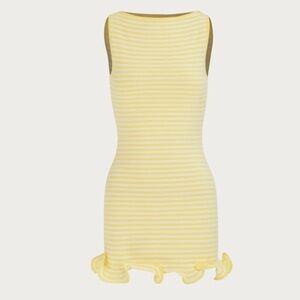 SAME RUFFLE HEM TANK MINI DRESS in Butter Yellow Stripe
